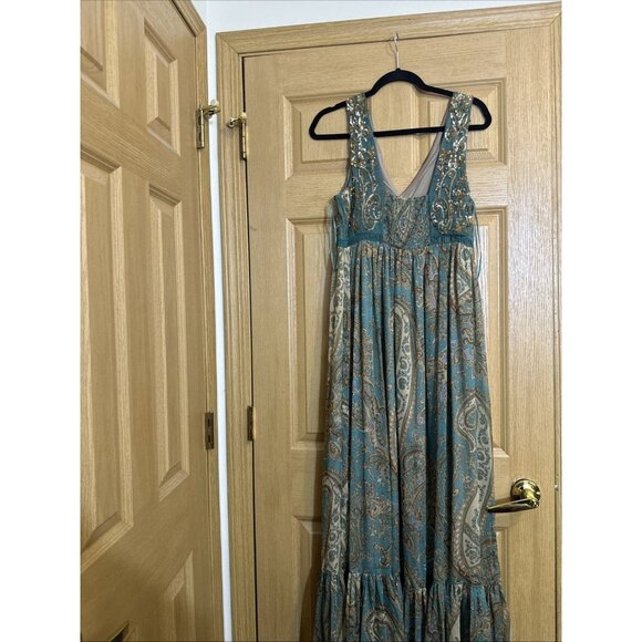 Ranna Gill Anthropologie Dress 8 Boho Paisley Sequin Embroidered Maxi Sleeveless - Picture 6 of 16